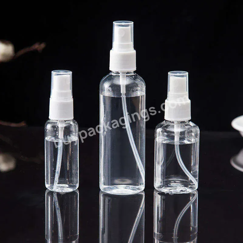 Wholesale Manufacture Clear Spray Dispenser 50ml Mist Bottle With Spray Pump Round Shoulder Portable Alcohol Plastic Bottle