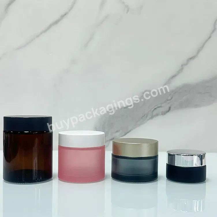 Wholesale Matte Amber Cosmetic Packaging 15ml 30ml 50ml Cream Container Frosted Brown Cosmetic Cream Glass Jar With Lid