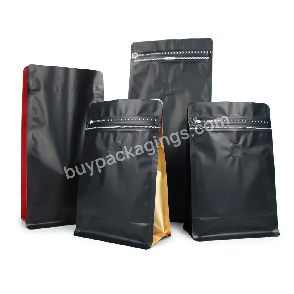 Wholesale Matte Printing Bulk Zipper Aluminum Foil Flat Coffee With Valve And Logo Square Bottom Bag
