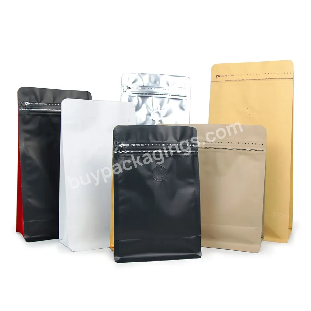 Wholesale Matte Printing Bulk Zipper Aluminum Foil Flat Coffee With Valve And Logo Square Bottom Bag
