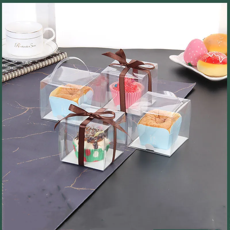 Wholesale Mini Muffin Cupcake Clear Plastic Box With Handle