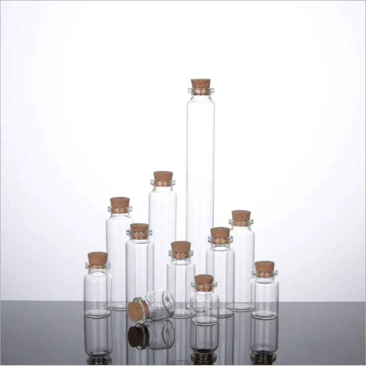 Wholesale Mini Transparent Glass Wishing Bottle Test Tube Bottle Round Glass Vials Storage Bottle With Cork Cap