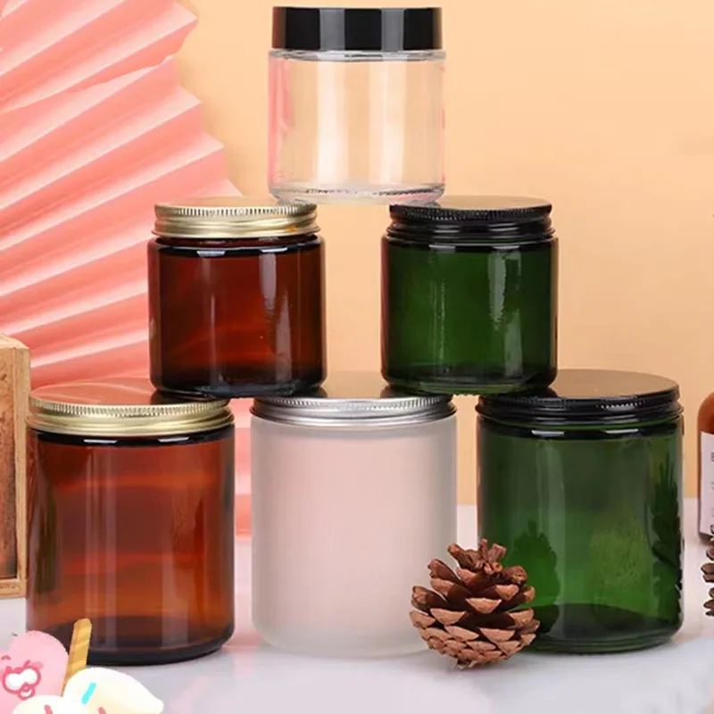 Wholesale Multi-Color Luxury Empty Glass Amber Candle Jars With Lid