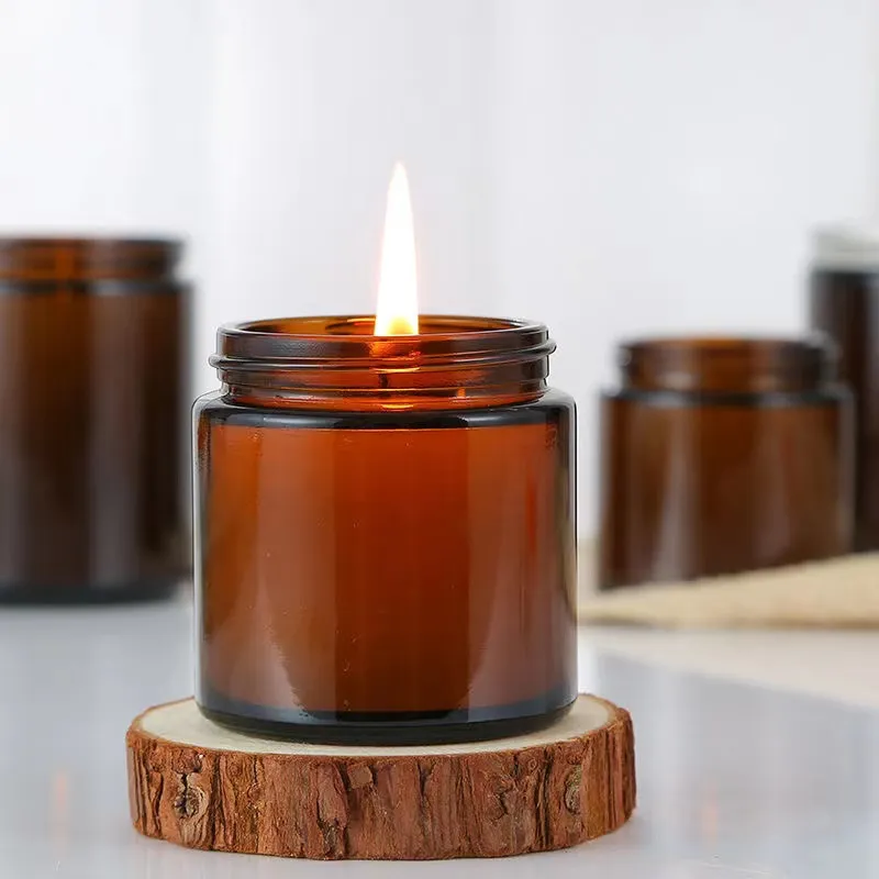 Wholesale Multi-Color Luxury Empty Glass Amber Candle Jars With Lid