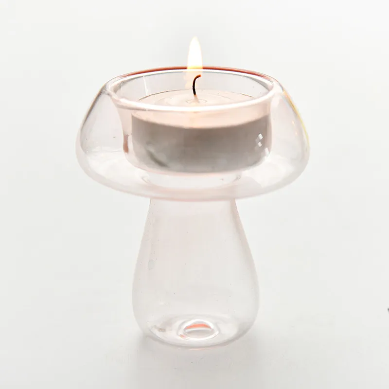 Wholesale Mushroom Shape Glass Material Multiple Color Candle Holder Desktop Decorations Candlestick