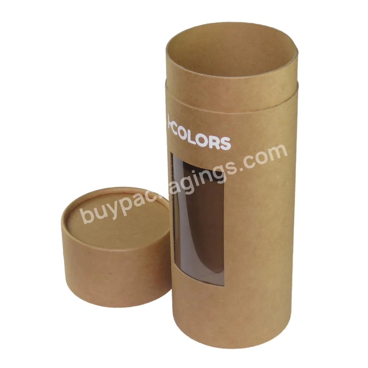 Wholesale Nature Kraft Paper Cylinder Boxes For Packaging Pencil Craft Box With Window