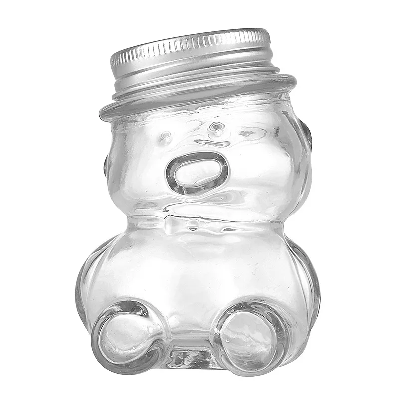 Wholesale New Creative Cartoon Candy Can With Crooked Head Bear Shape Storage Glass Bottle