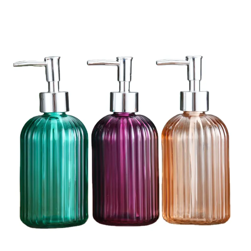 Wholesale New Design Electroplate Press Head Exquisite Multiple Color Colorful Body Hand Sanitizer Glass Bottle