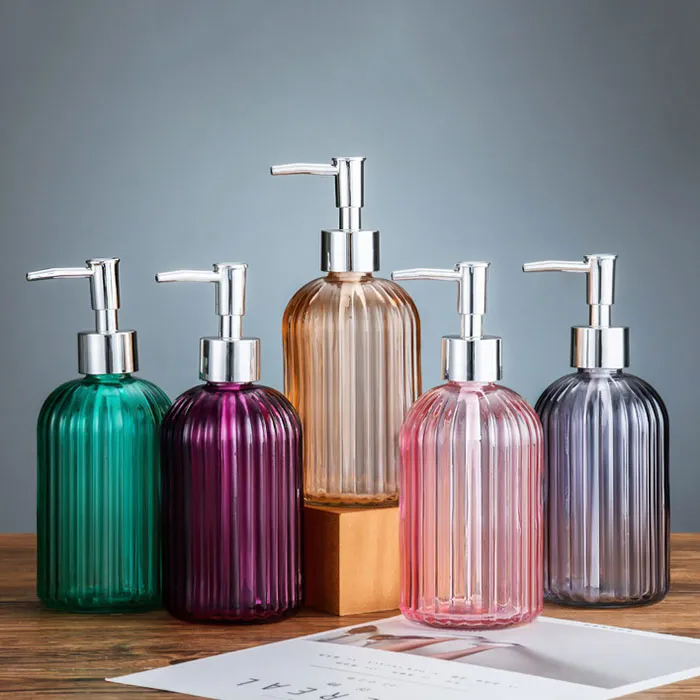 Wholesale New Design Electroplate Press Head Exquisite Multiple Color Colorful Body Hand Sanitizer Glass Bottle