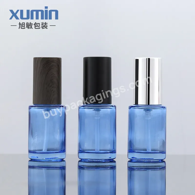 Wholesale New Glass Essence Lotion Pump Bottle 30ml Glass Bottle Pump Round Blue Cosmetic 1oz For Serum Glass Bottle With Pump