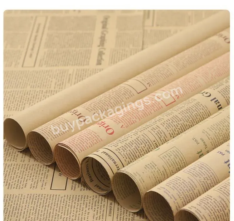 Wholesale Nice Florist Wrapping Kraft Paper Packaging English Newspaper Wrapping Paper Vintage Flower Kraft Paper