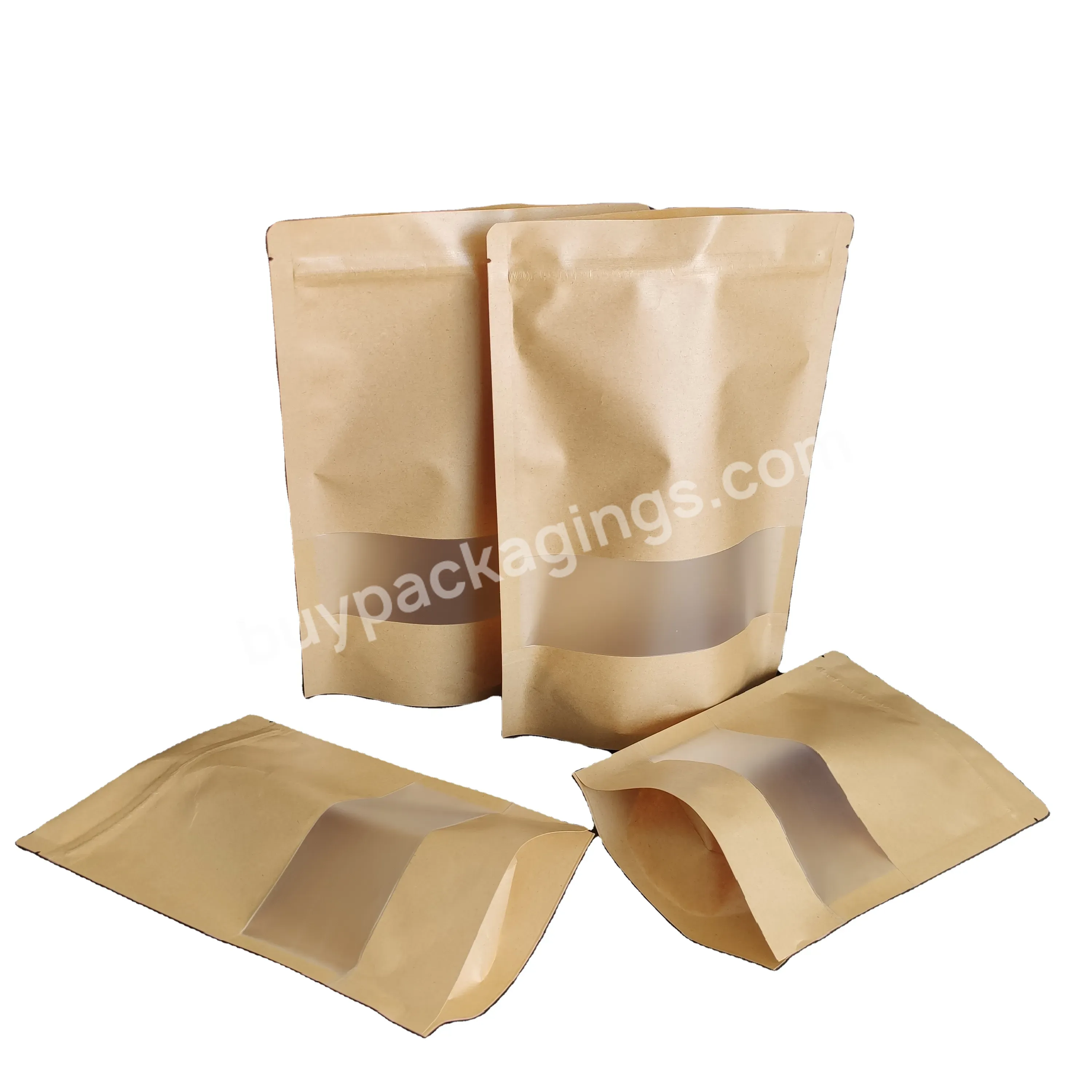 Wholesale Nuts And Dried Fruit Kraft Paper Ziplock Bag With Window Food Paper Bag Packaging