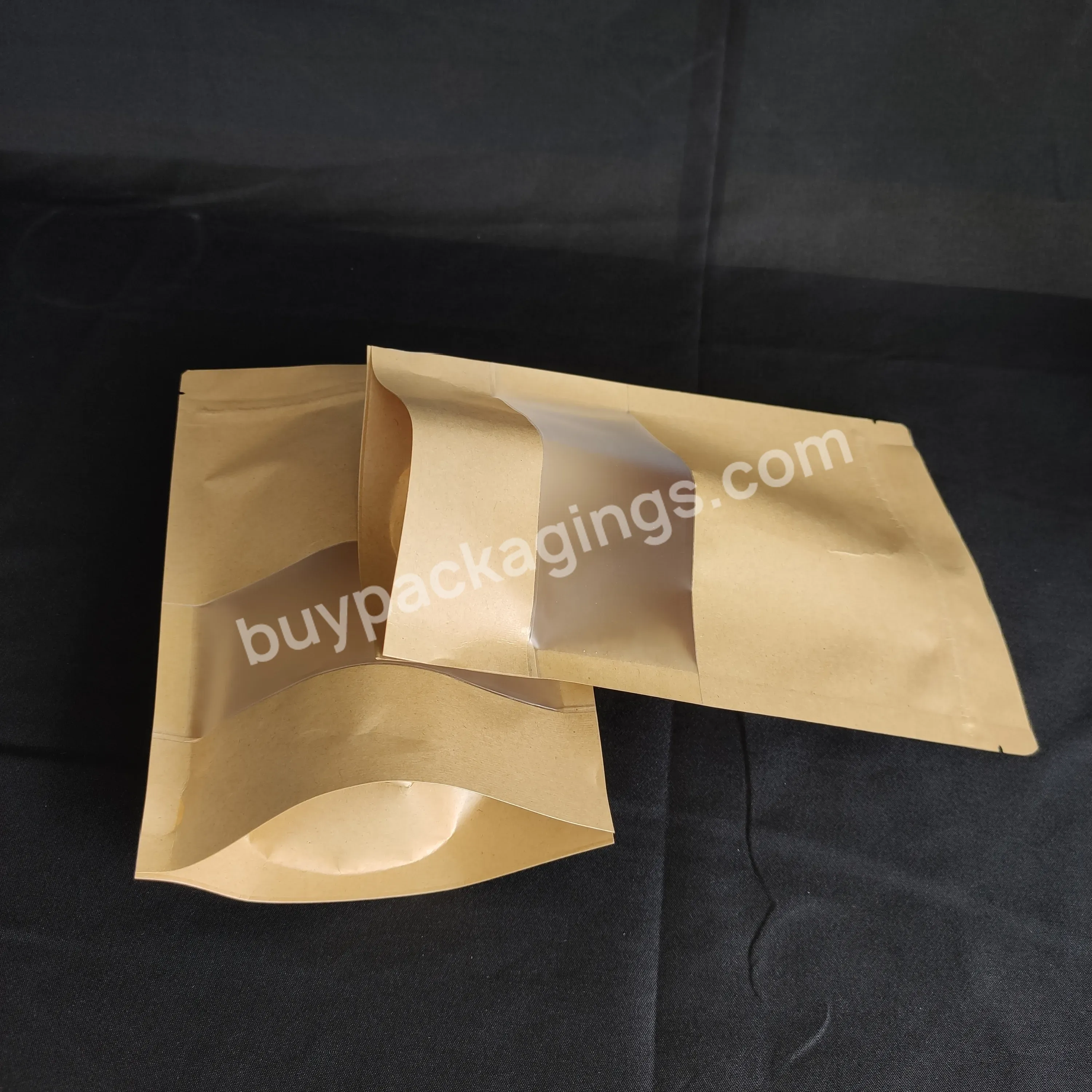 Wholesale Nuts And Dried Fruit Kraft Paper Ziplock Bag With Window Food Paper Bag Packaging