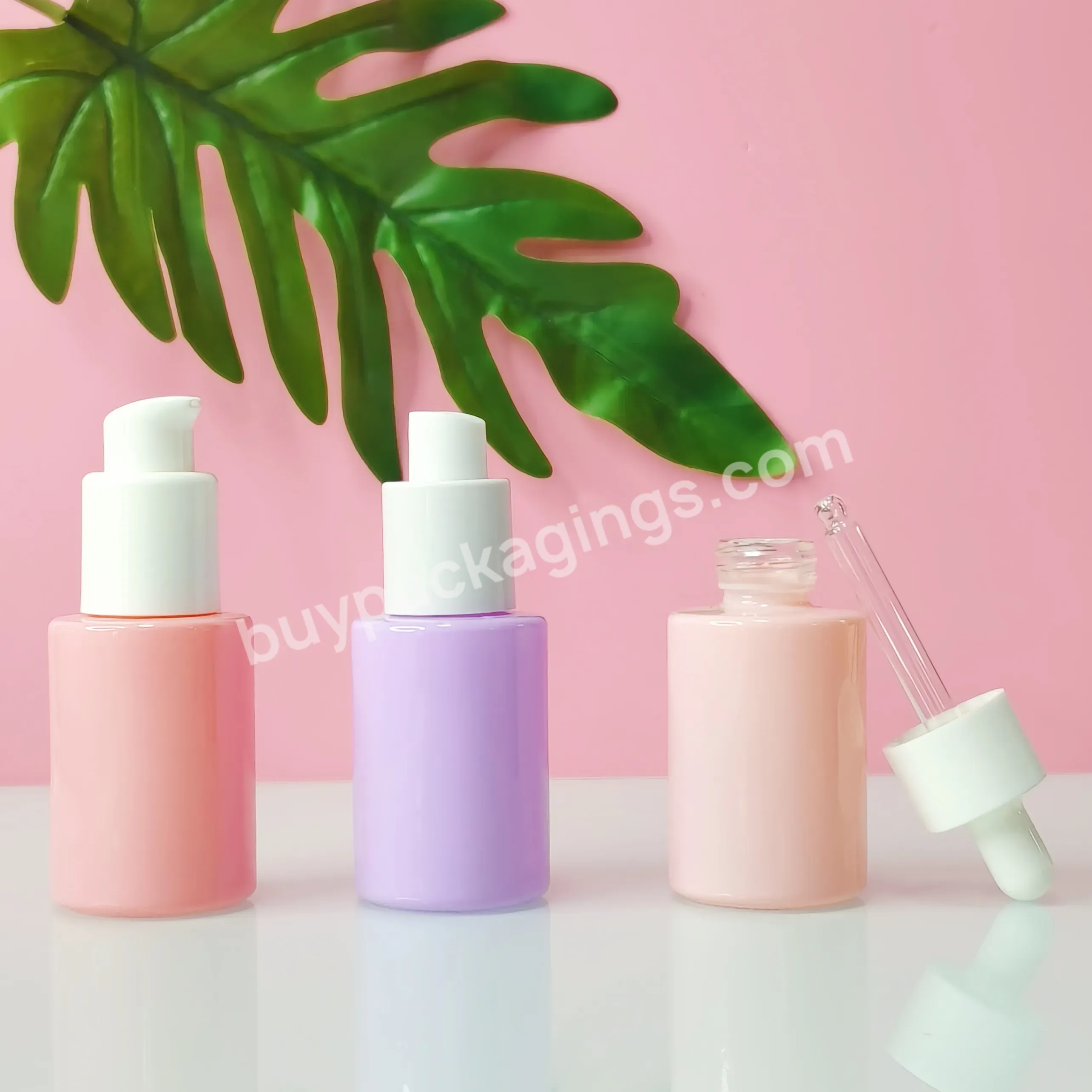 Wholesale Oem 20ml 30ml 50ml Pink Purple Essential Oil Glass Dropper Bottle For Serum Aroma Perfume Oil