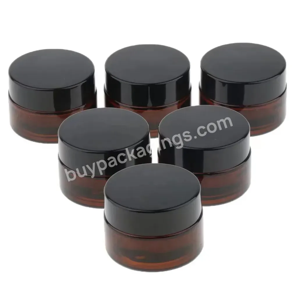 Wholesale Oem In Stock 20g Shiny Amber Round Glass Cream Jar With Black Lid 15ml Ship Within 7days