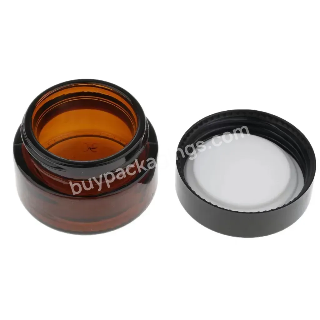 Wholesale Oem In Stock 20g Shiny Amber Round Glass Cream Jar With Black Lid 15ml Ship Within 7days