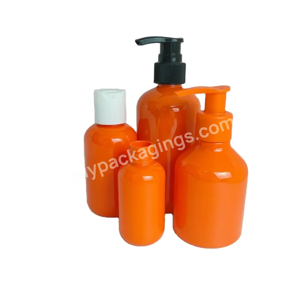 Wholesale Orange Boston Round Series Hair Products Packaging Bottles And Jars Custom Luxury Cosmetic Skincare Packaging Set