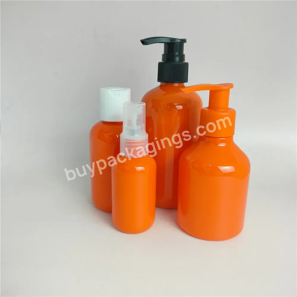 Wholesale Orange Boston Round Series Hair Products Packaging Bottles And Jars Custom Luxury Cosmetic Skincare Packaging Set