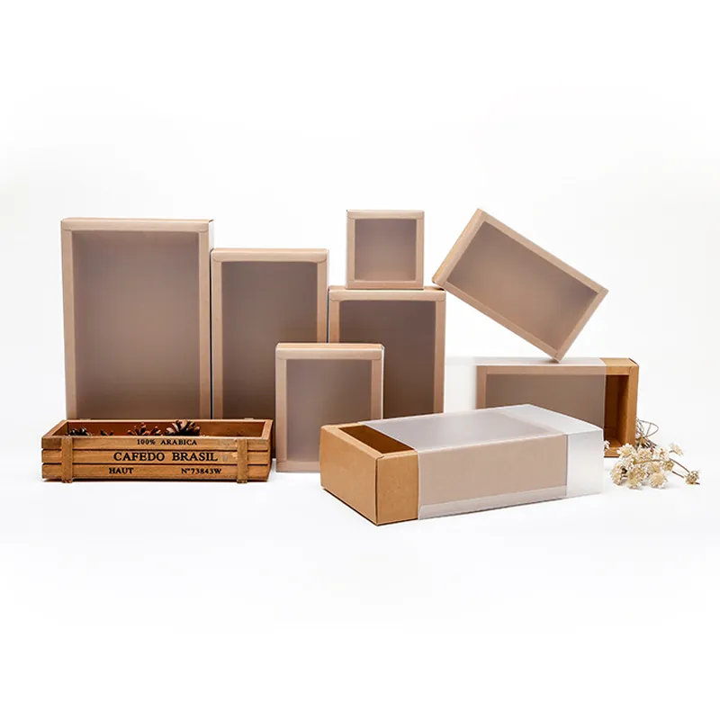 Wholesale Packaging Baking Food Cookie Chocolate Eid Mubarak Candy Eco Friendly Kraft Paper Drawer Boxes With Clear PVC Window