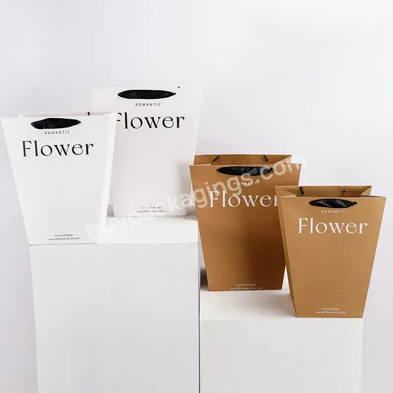 Wholesale Paper Bag Design Kraft Paper Bag Flower Bouquet Packaging Trapezoidal Exquisite Flower Gift Bag