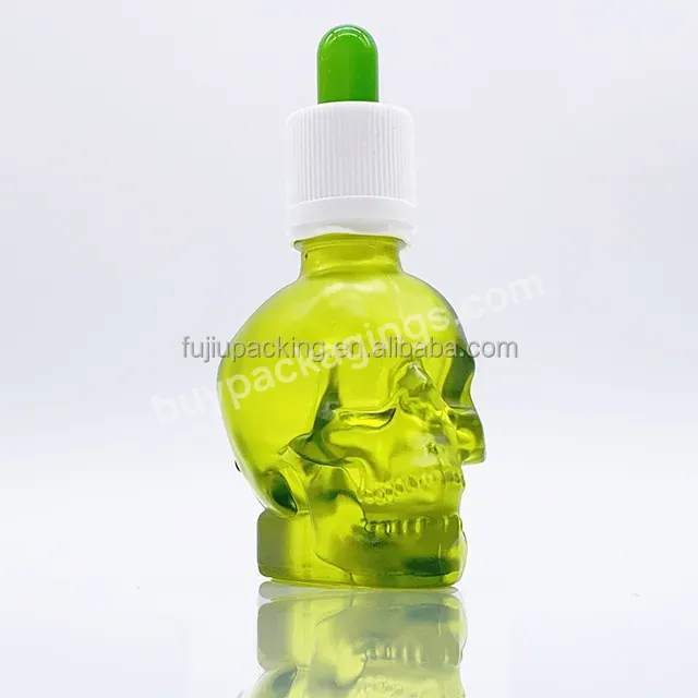 Wholesale Personality Green Blue Skull Shape Glass 30ml 60ml Dropper Bottle With Childproof Cap And Dropper