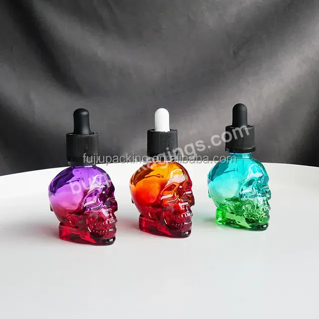 Wholesale Personality Green Blue Skull Shape Glass 30ml 60ml Dropper Bottle With Childproof Cap And Dropper