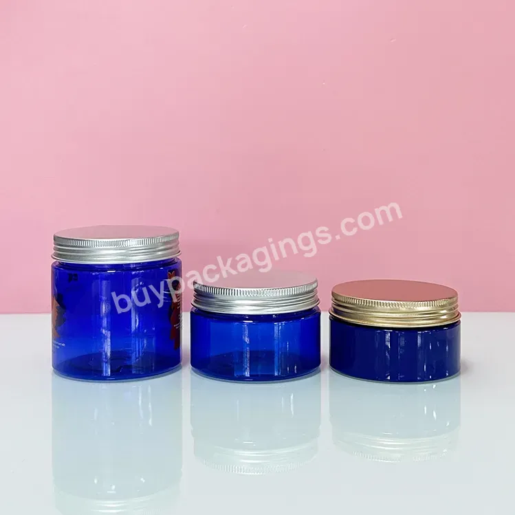 Wholesale Pet 30ml 50ml 100ml 200ml 300ml Blue Cream Hair Cream Plastic Cosmetic Bottle Empty Food Packaging Jar With Gold Lid - Buy Plastic Food Jar,Plastic Jars For Food Packaging,8oz Pet Plastic Jars With Lids.