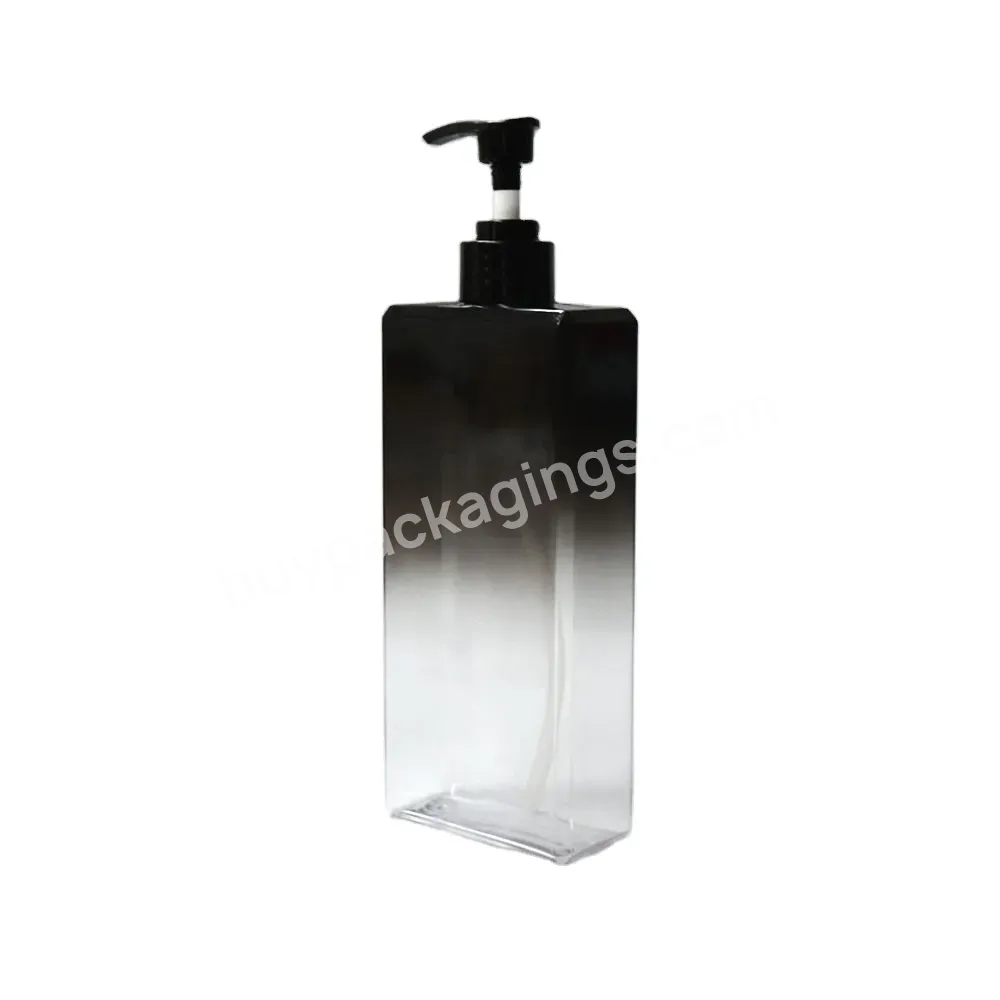 Wholesale Petg Square Shampoo Lotion Bottle 300ml 480ml Cosmetic Packaging Free Sample Plastic Gradient Black Shampoo Bottle