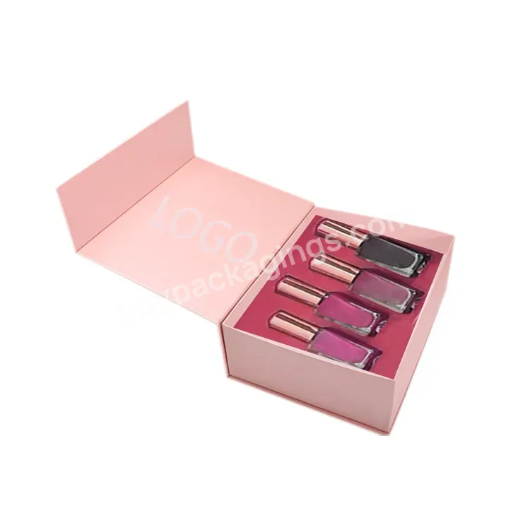 Wholesale Pink Magnetic Rigid Nail Polish Oil Box Custom Logo Luxury Cosmetic Packaging Boxes