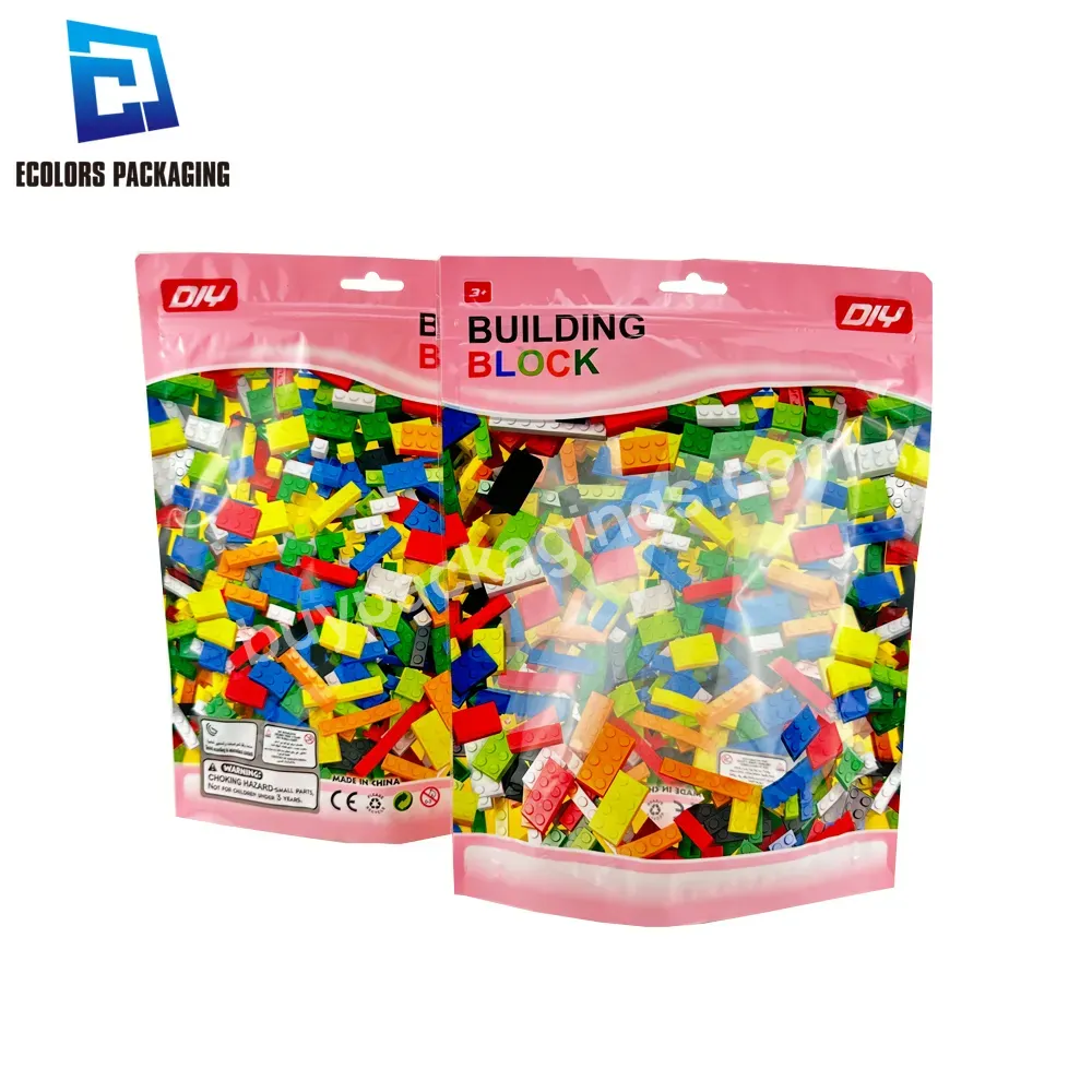 Wholesale Plastic Construction Brick Toy Packaging Custom Printing Stand Up Ziplock Pouch Mylar Bags With Clear Window