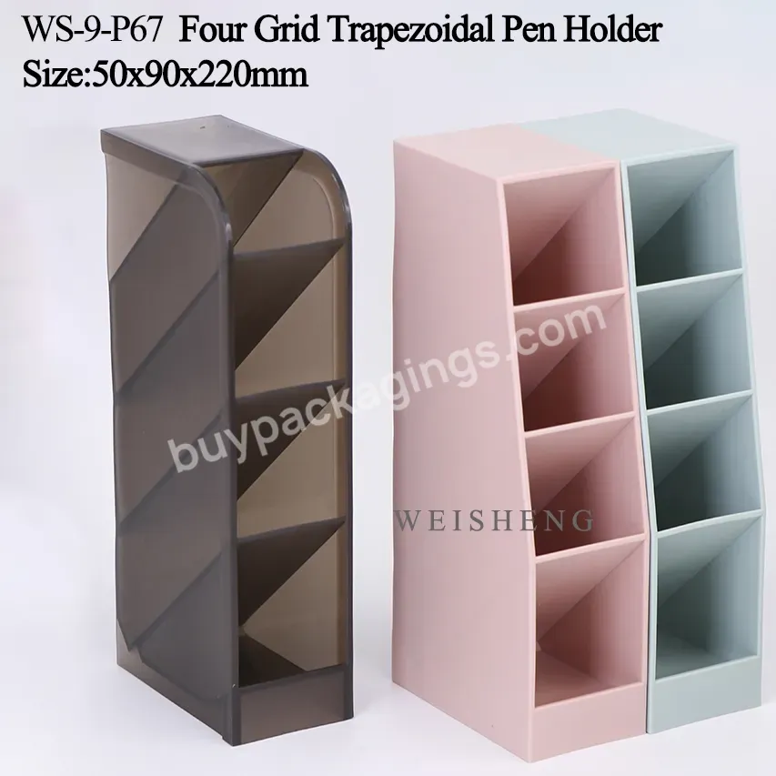 Wholesale Plastic Inclined Creative Desktop Storage Recycle Pencil Stationery Multi Grid Oblique Plug Storage Pen Holder