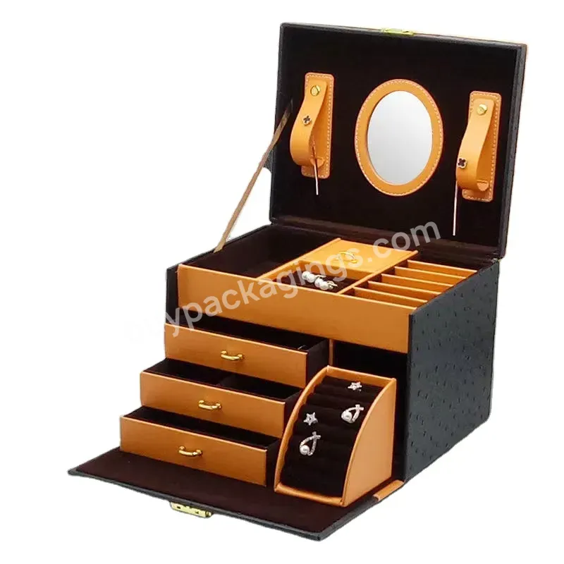 Wholesale Portable Jewelry Box Display Case Pu Leather Handle Jewelry Storage Box With Mirror Display