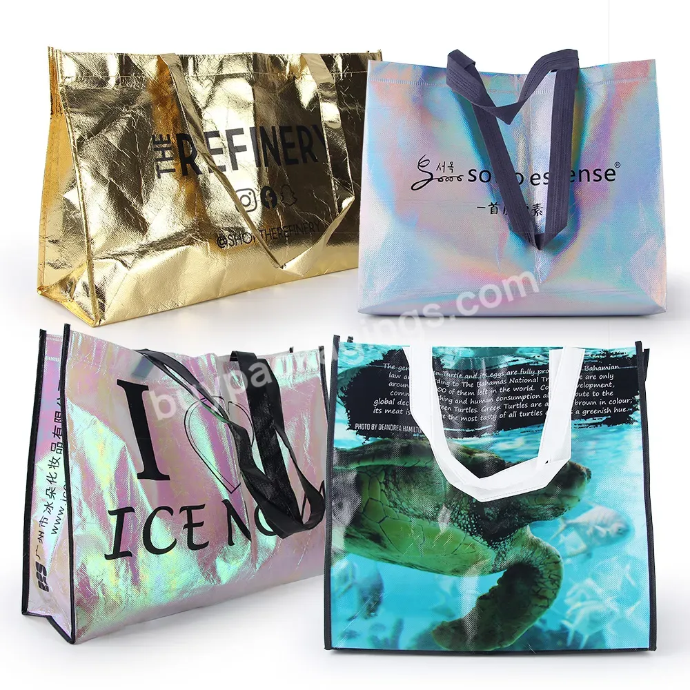 Wholesale Price Custom Printed Gold Metallic Recycle Reusable Pp Laminated Non Woven Tote Shopping Bags Non Woven Shopping Bag