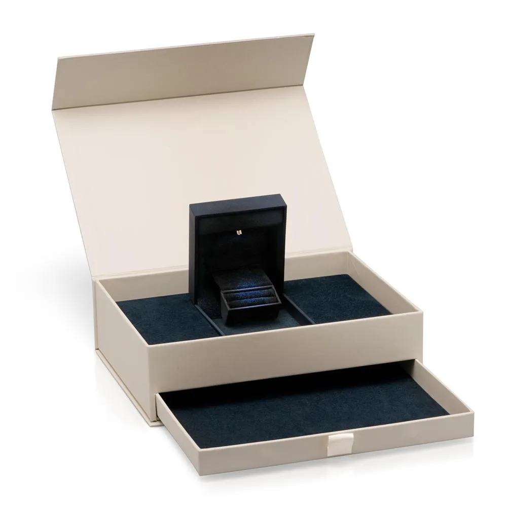 Wholesale Price Custom Size Luxury Ring Magnetic Closure Lid Beige Jewelry Paper Board Gift Shipping Box With Pouch