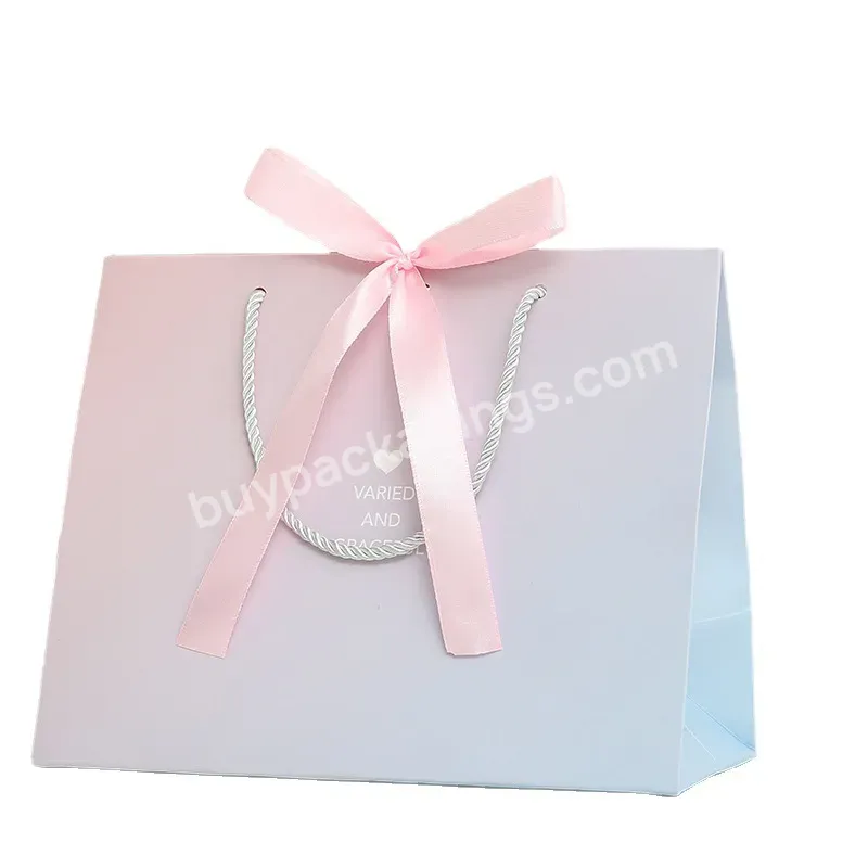 Wholesale Price Folding Craft Paper Bags Creative Colorful Gift Bags Portable Ribbon Bow Shopping Bag