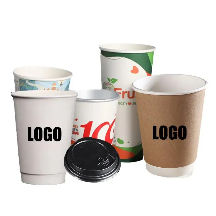 Wholesale Printing 8oz 12oz 16oz Single Wall Disposable hot water coffee paper cup with sleeves and lid