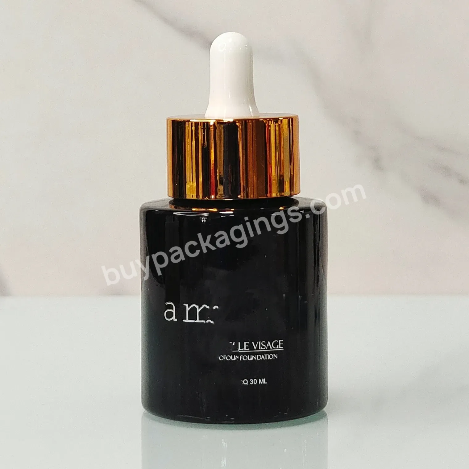 Wholesale Printing Logo 50ml 1oz Frosted Black Thick Bottom Flat Shoulder Serum Essential Oil Glass Bottle