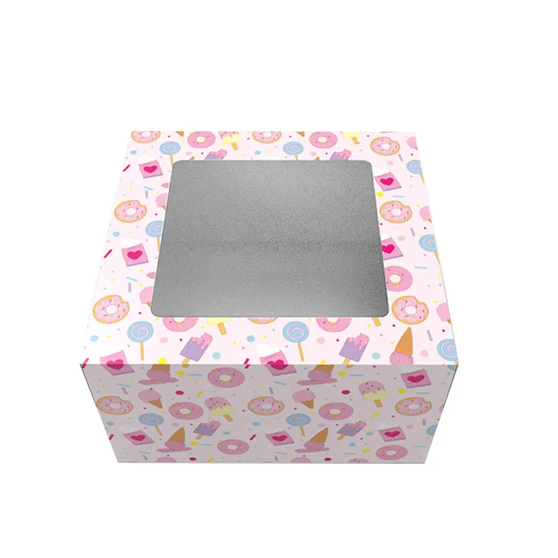 wholesale printing logo wedding paper cake bakery packing boxes with transparent pvc window