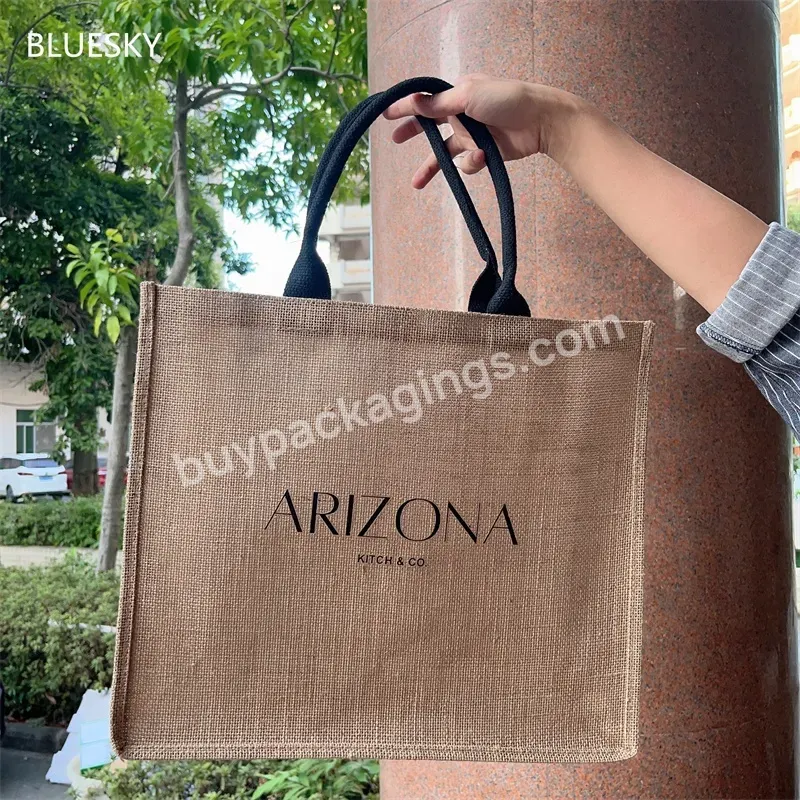 Wholesale Promotion Linen Hessian Hemp Jute Grocery Shopping Burlap Custom Logo Printed Beach Tote Bag With Handle