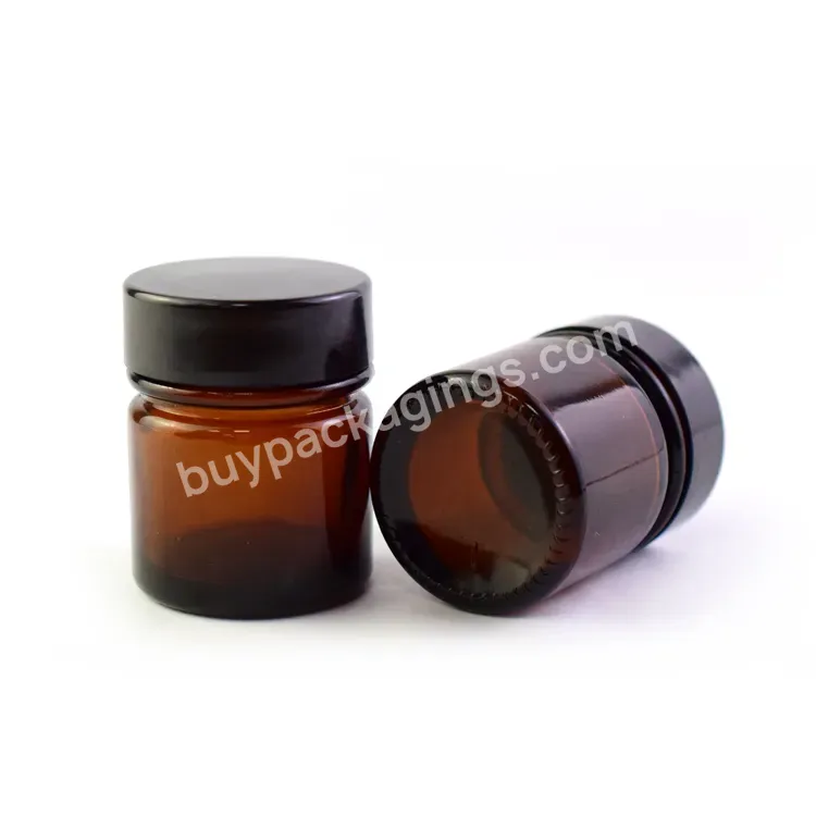 Wholesale Raw Material Amber Glass Container Mini Jar Wide Mouth Airtight 30ml 1oz Amber Glass Jar With Black Cap