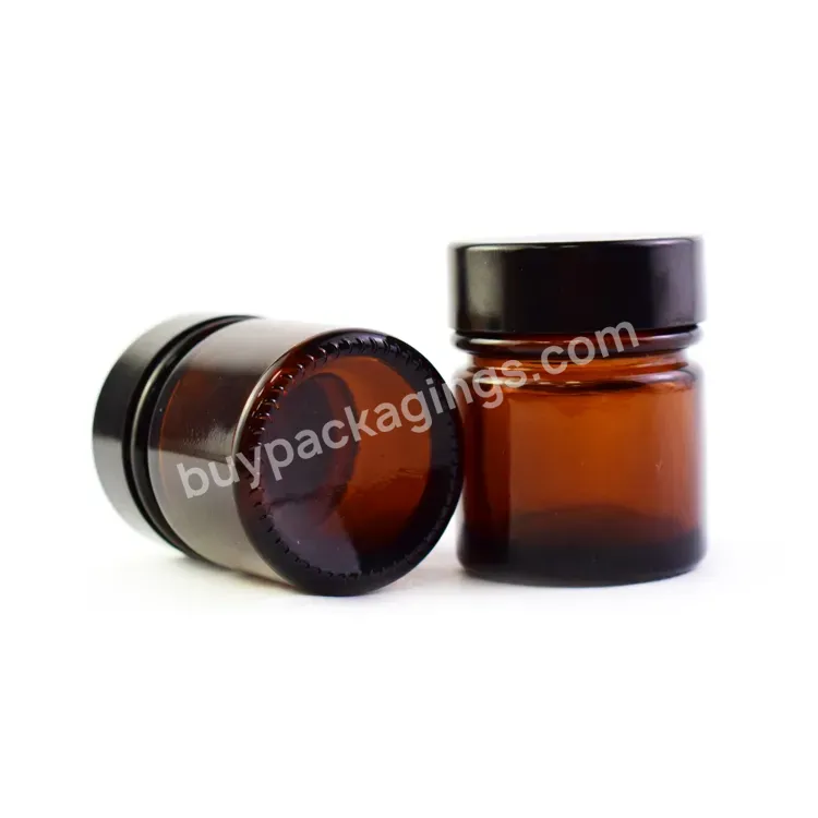 Wholesale Raw Material Amber Glass Container Mini Jar Wide Mouth Airtight 30ml 1oz Amber Glass Jar With Black Cap