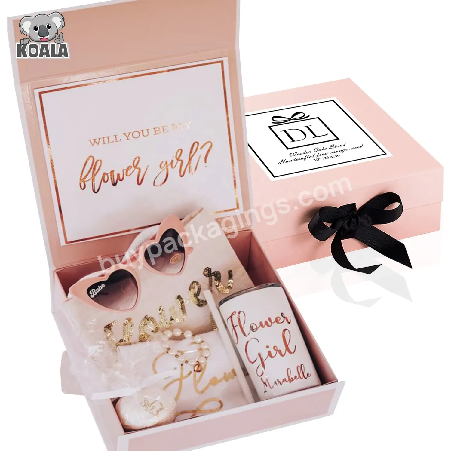 Wholesale Recyclable Personalised Decorative High End Pink Hard Paper Gift Box Packaging With Ribbon