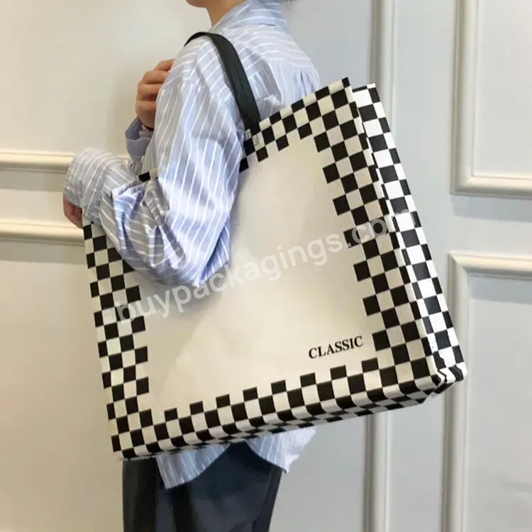 Wholesale Recycle Eco Black And White Non Woven Printing Foldable Luxury Reusable Custom Logo Pp Shopping Tote Bag With Logos