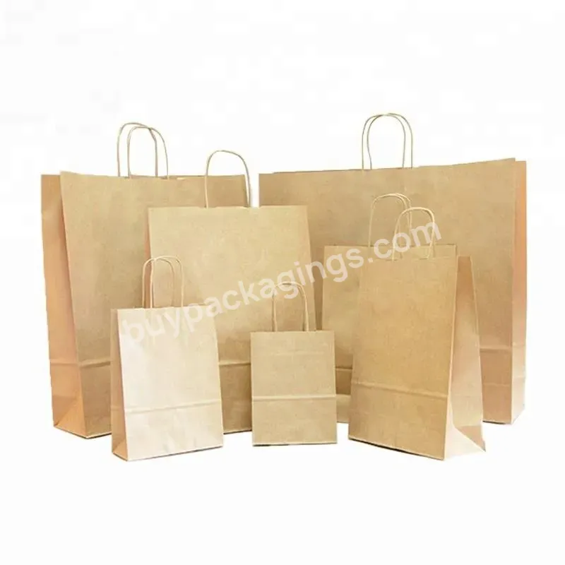 Wholesale Recycled Custom Brown 100gsm Twisted Paper Handle Food Shopping Kraft Paper Bag With Handle