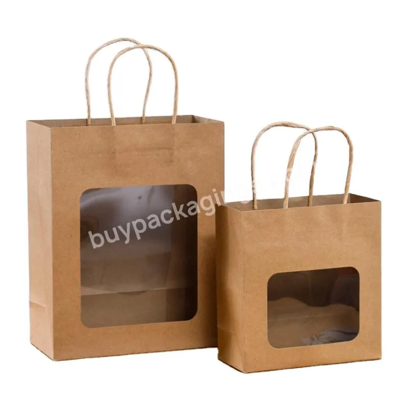 Wholesale Recycled Eco-friendly Paper Packaging Custom Kraft Paper Bags Food Take Away P[aper Bag with Clear PVC Window