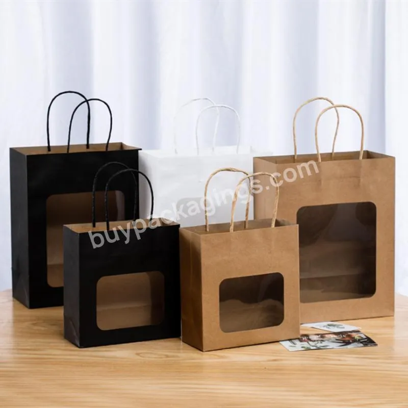 Wholesale Recycled Eco-friendly Paper Packaging Custom Kraft Paper Bags Food Take Away P[aper Bag with Clear PVC Window