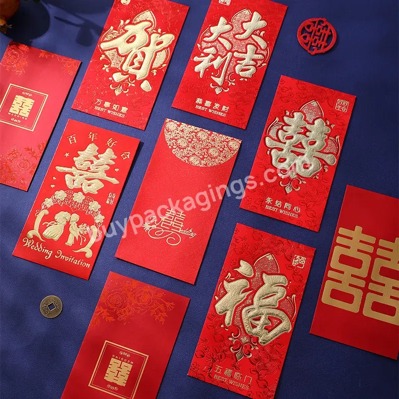 Wholesale Red Packet Hong Bao Red Pocket Envelope Chinese New Year 2024 Red Cardboard Gift Card Wedding Fancy Envelope