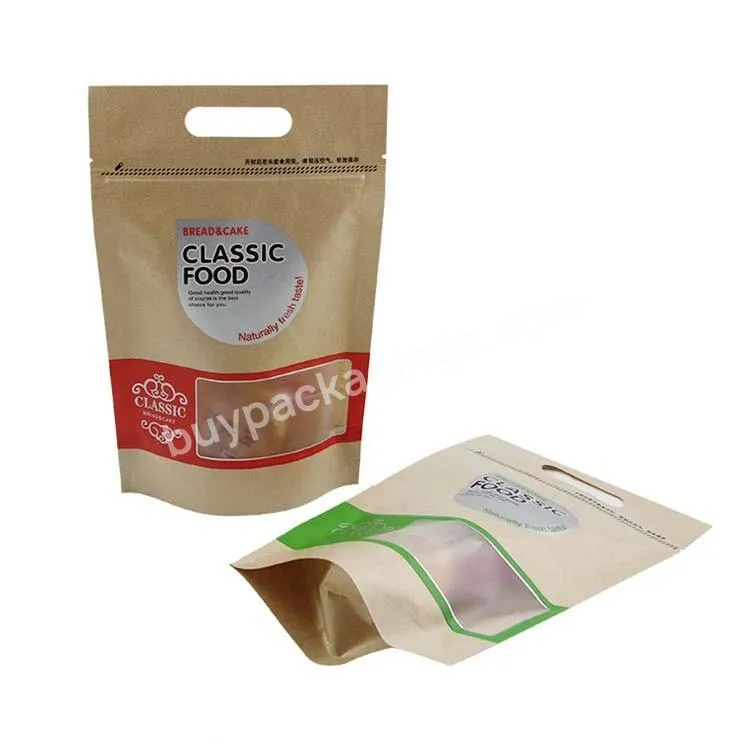 Wholesale Repeated White Brown Kraft Craft Paper Standing Up Pouches Food Packaging Zipper Bags With Handle