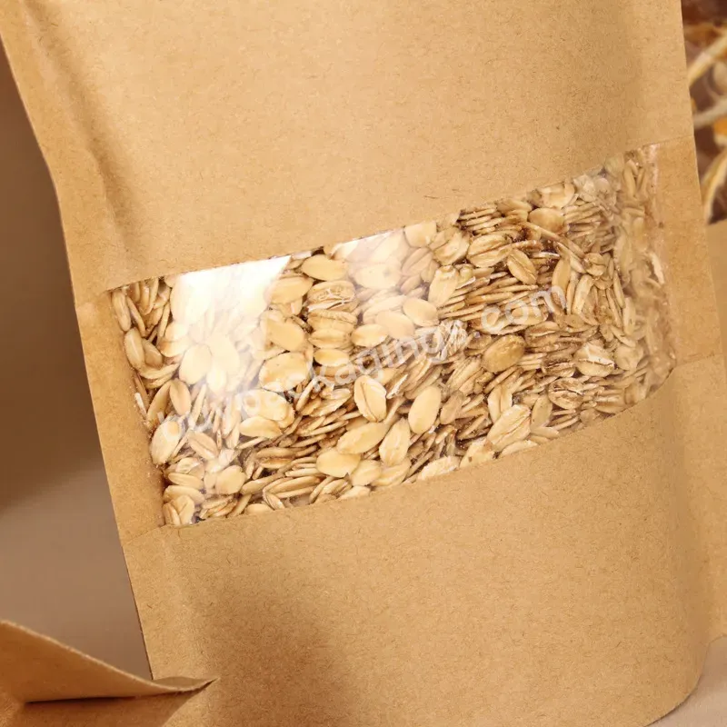 Wholesale Resealable Recycle Stand Up Window Food Kraft Paper Packaging Pouch Zipper Sealed Bag For Coffee Tea