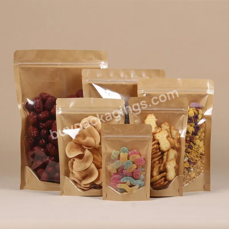 Wholesale Resealable Recycle Waterproof Stand Up Window Food Kraft Paper Packaging Pouch Zipper Sealed Bag For Coffee Tea